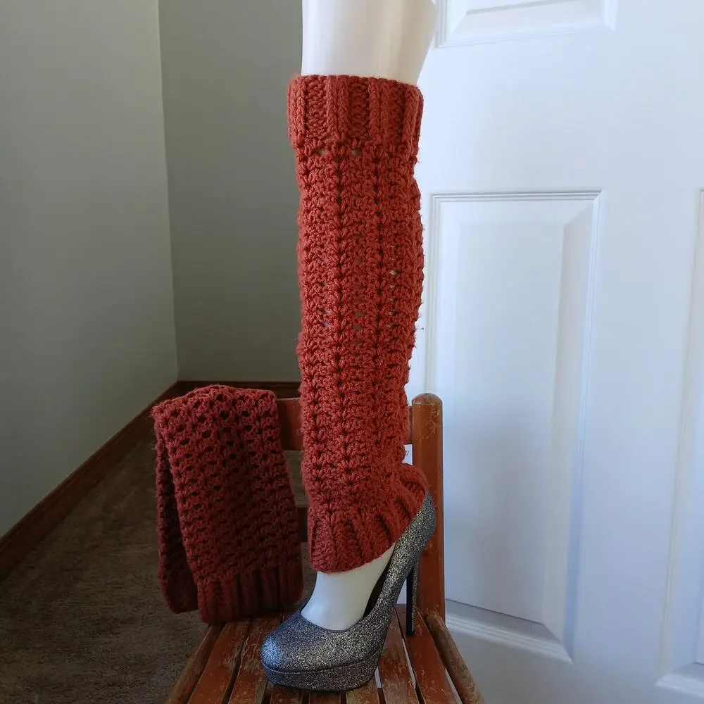 Pumpkin Spice Leg Warmers OSFM crochet warm thick chunky over knee dance premade